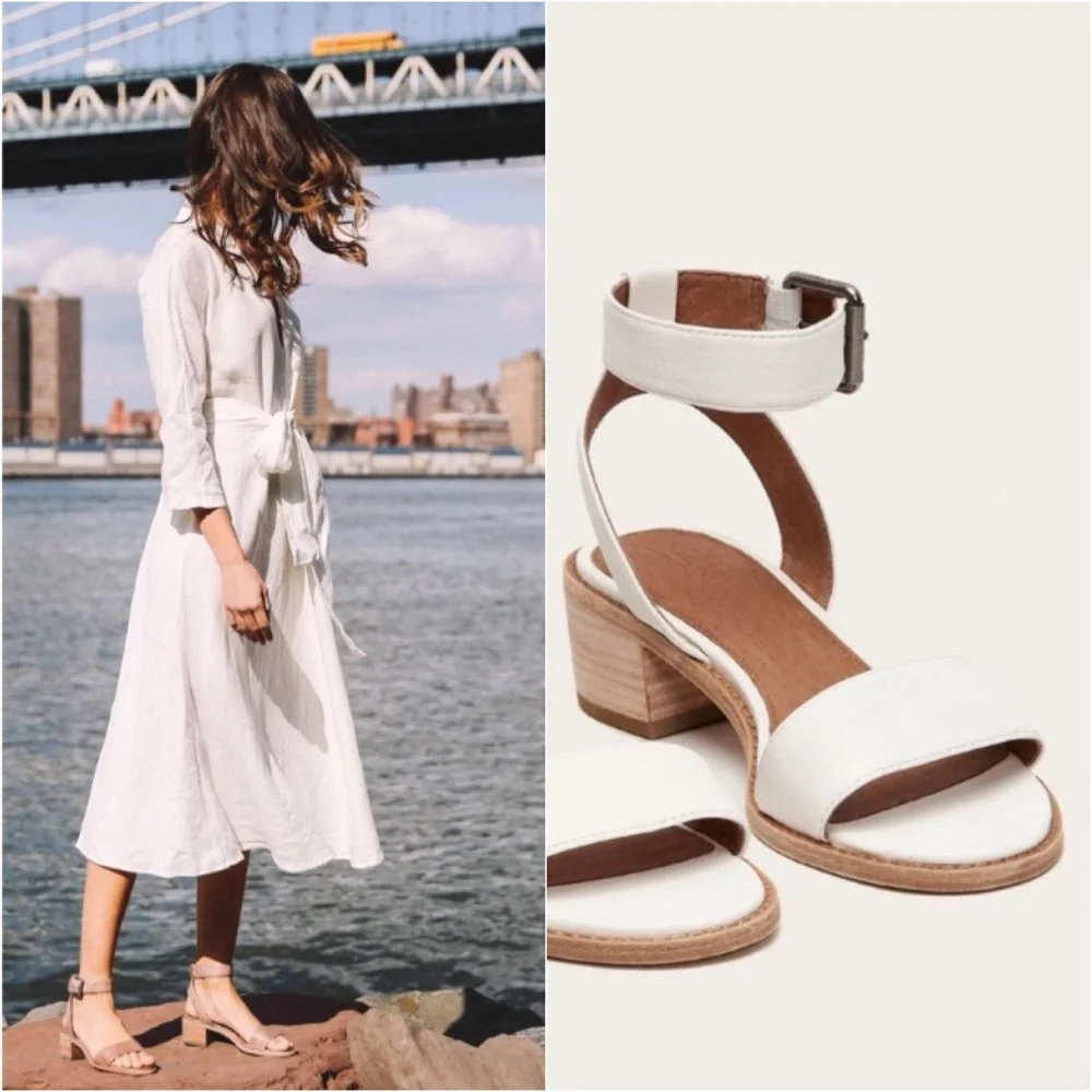 Frye Cindy Two-Piece White Block Cute Sandal Heels - Picture 1 of 13